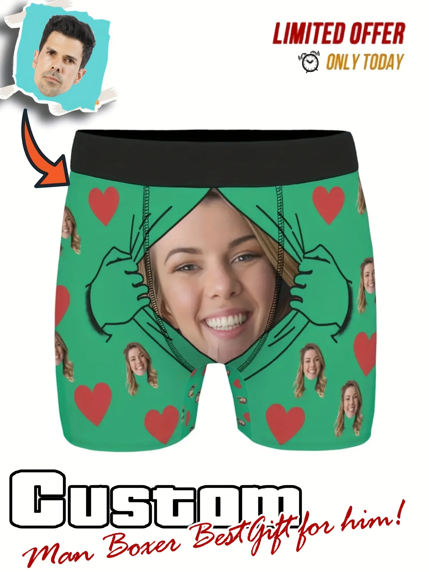Customized Graphic Teen Briefs, Personalized Face Photo Briefs, Fun Underwear with Facial Prints, Humorous Gifts for Friends