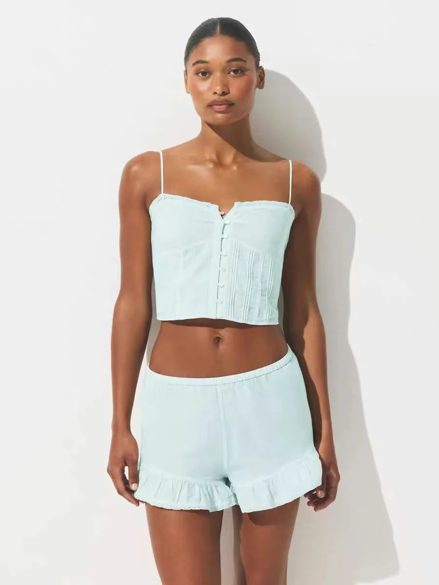 

New 25 Cotton Voile ort Fre Light Casual Lace ort Pants Women's Faion Straight Leg mid Waist Spring Cotton Fabric