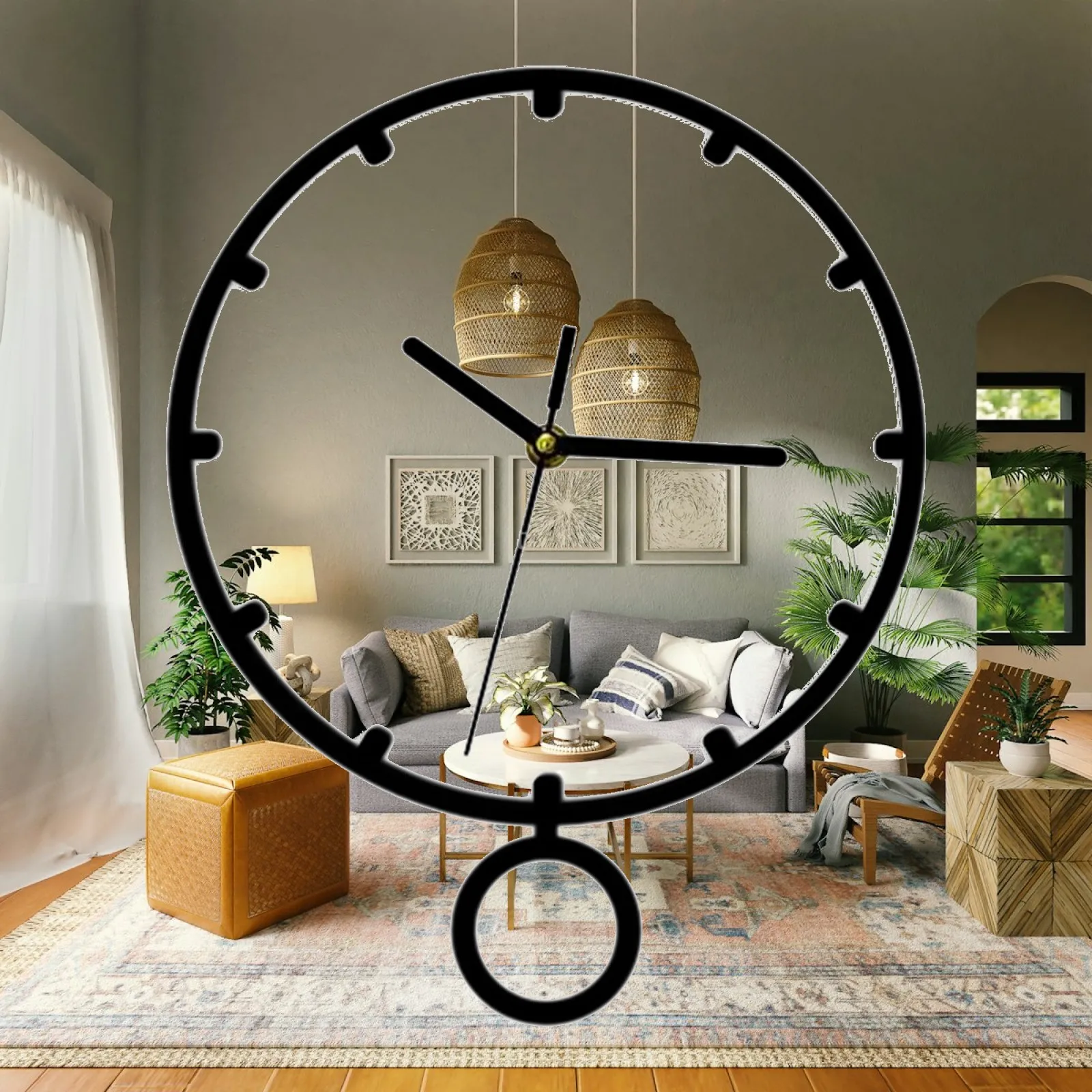 Wall Hanging Clock with Pendulum Silent Acrylic Modern Simple Decorative Clock for Study Office Nursery Bedroom Home Decor