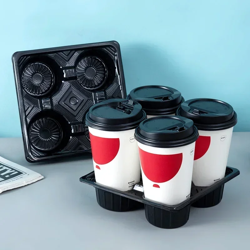 50PCS White Milk Tea Takeaway Packaging Base Coffee Cup Spill Prevention Bracket Disposable Plastic Cup Holder Double Cup Tray