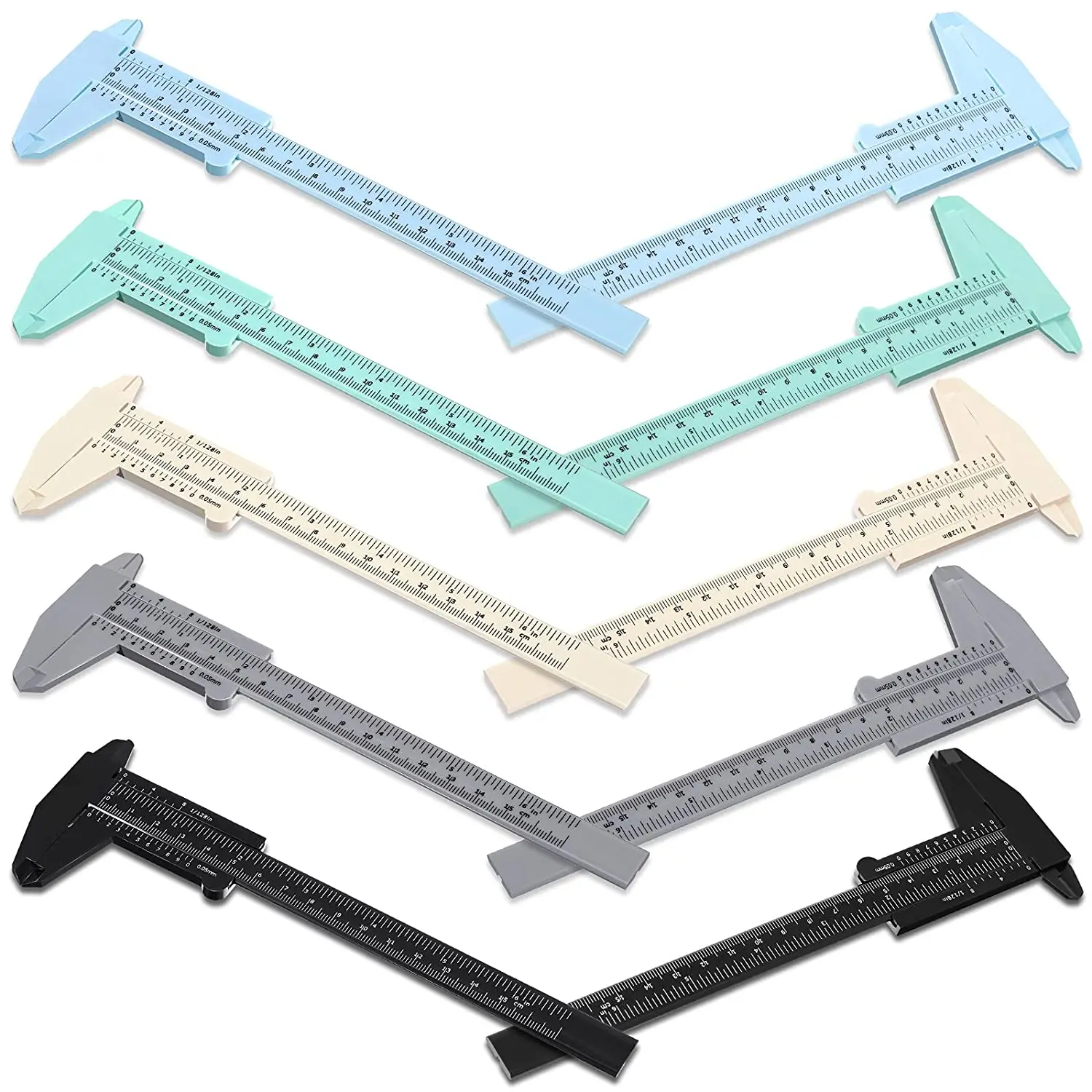 10 Pcs 150 mm Mini Plastic Caliper Vernier Caliper Double Scale Sliding Gauge Measuring Tool for Student Office 5 Colors