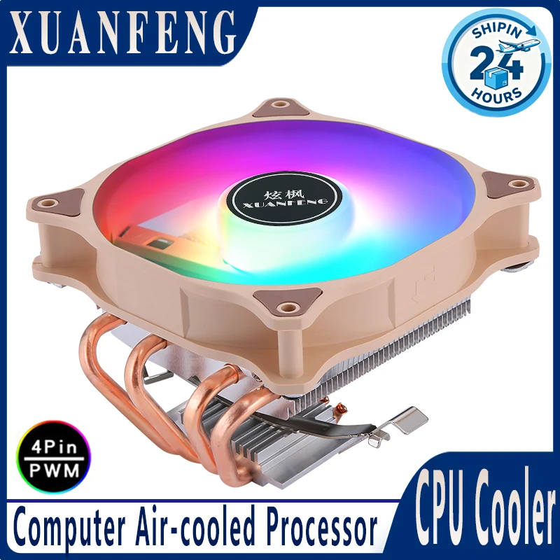 XUANFENG Air-Cooled Efficient Processor Cooler Horizontal CPU 120mm Fan 2/4 Heat Pipe Install LGA2011 115x 1200 1700 X79 X99 AM4