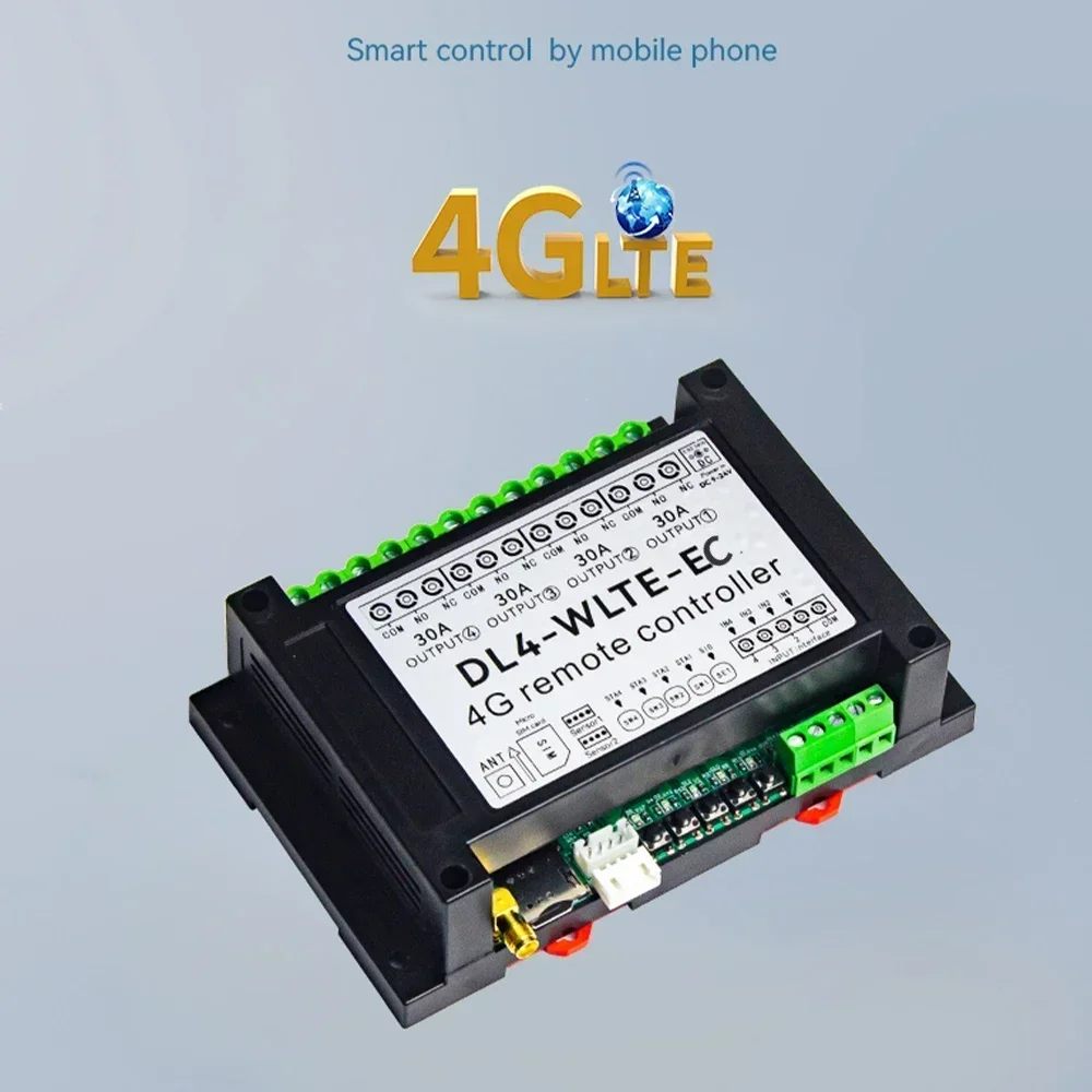 DL4-WLTE-EC 4G LTE Remote Control Switch – 4-Channel 30A Relay with SMS & Temperature Monitoring