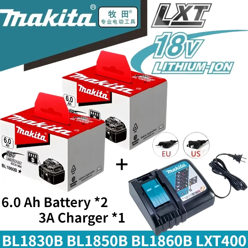 Originele Makita 18V 6.0Ah accu met oplader set voor Makita 18V elektrisch gereedschap DDF487 DTW700 GBA404 DUC150Z DHR183Z