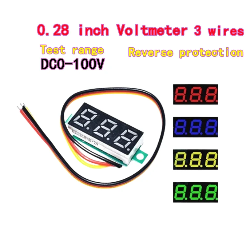 0,28 pulgadas 2 cables 3 cables 2,5 V-30V DC0-100V Mini voltímetro Digital probador de voltaje medidor de pantalla LED rojo/azul/amarillo/verde