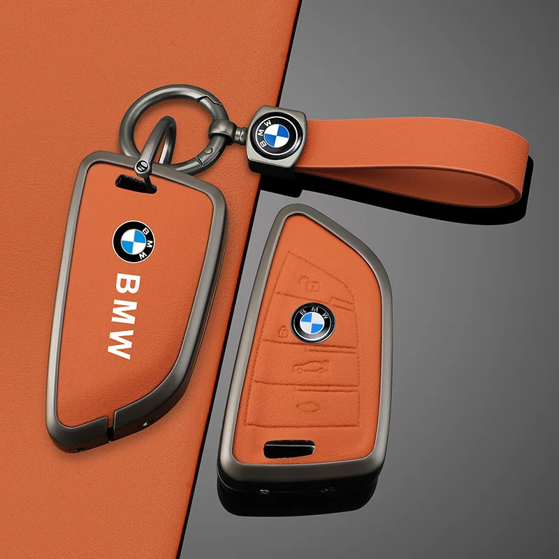 Orange Leather Zinc Alloy Car Remote Key Case For BMW X1 X3 X4 X5 F15 X6 F16 G30 7 Series G11 F48 F39 520 525 f30 118i 218i 320i