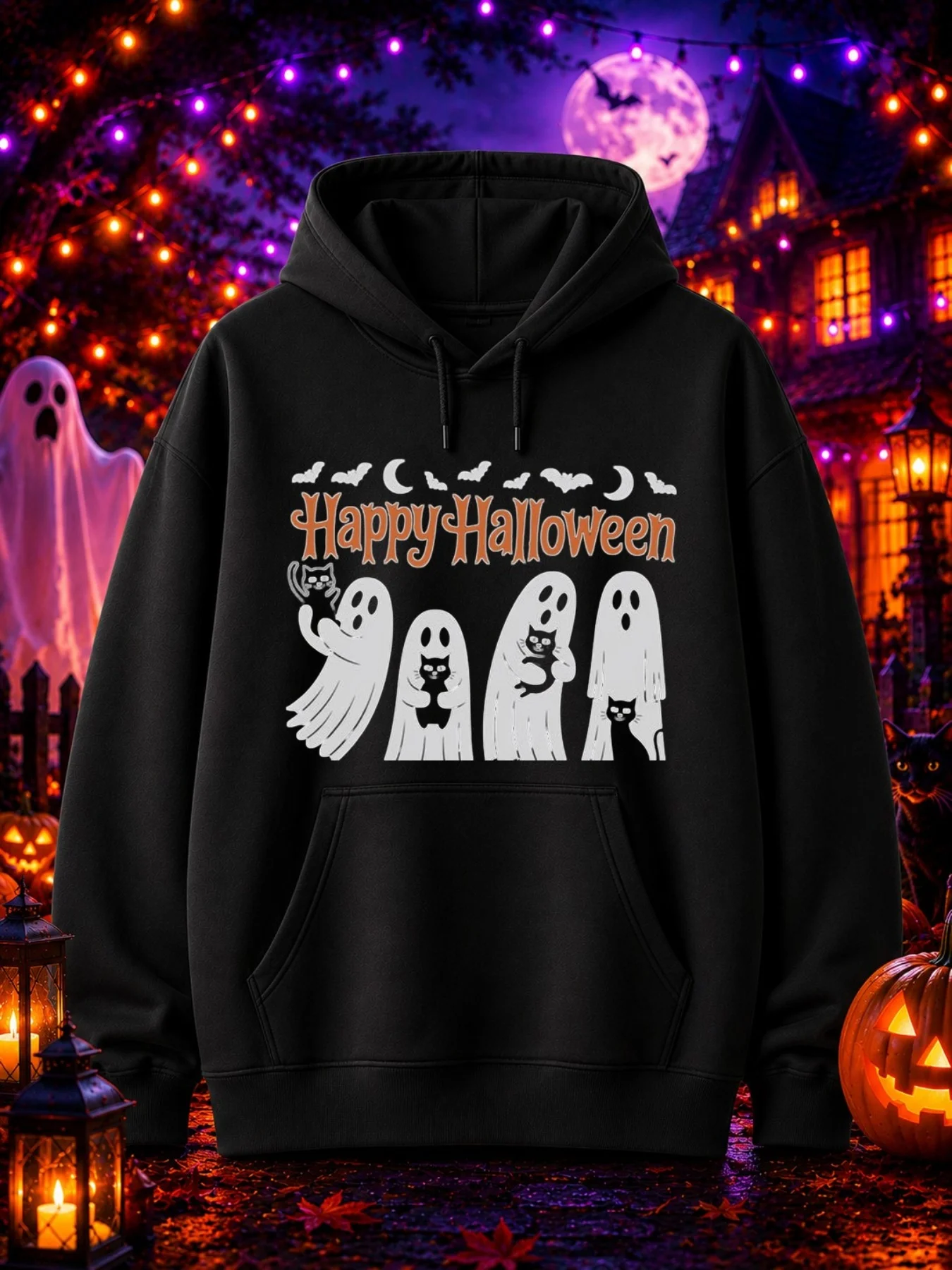 Halloween Men's Sweatshirt with Black Background Featuring 