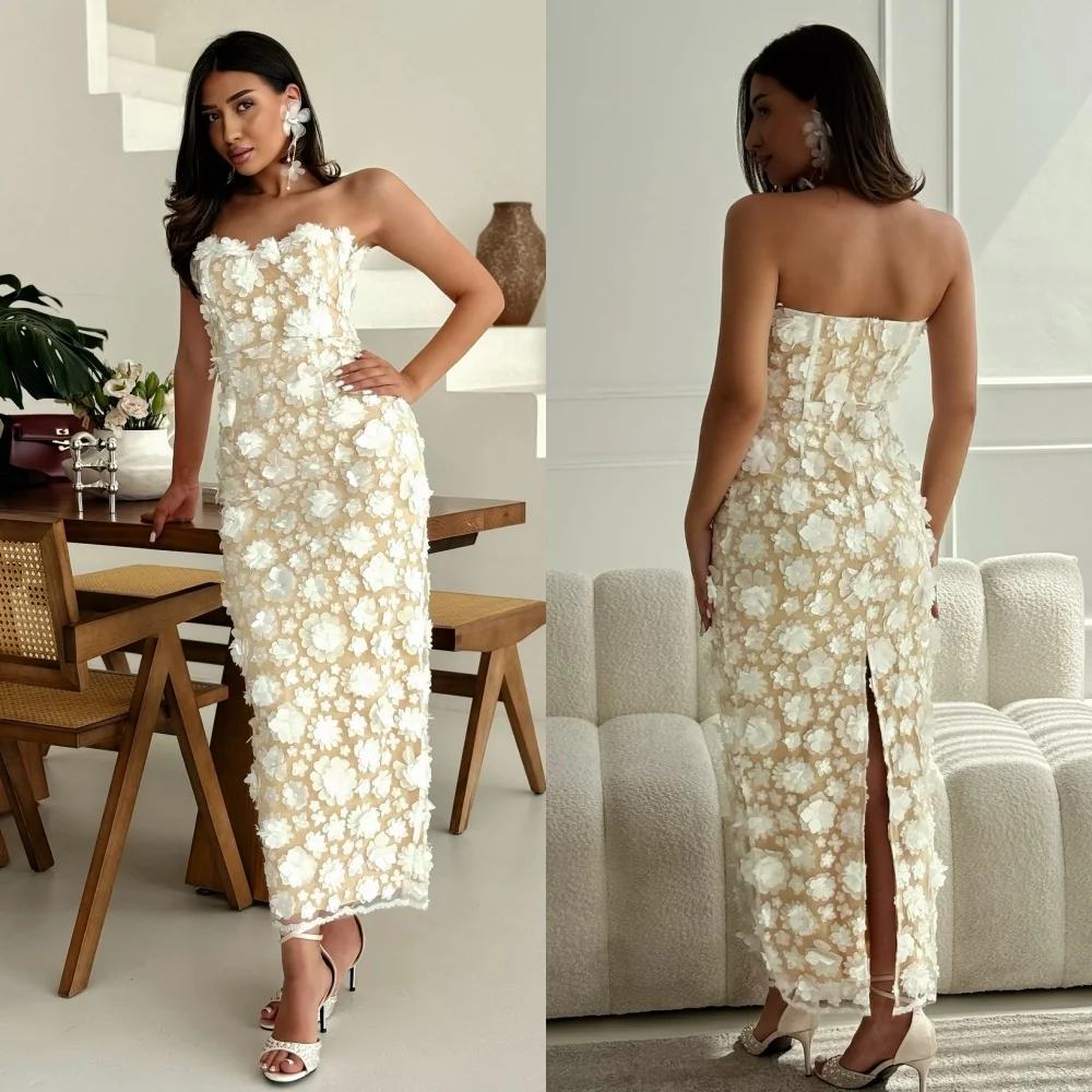 

Customized Classic Flower Straight Strapless Midi Dresses Bespoke Occasion Dresses Modern Style Simple Fashion Exquisite Casual