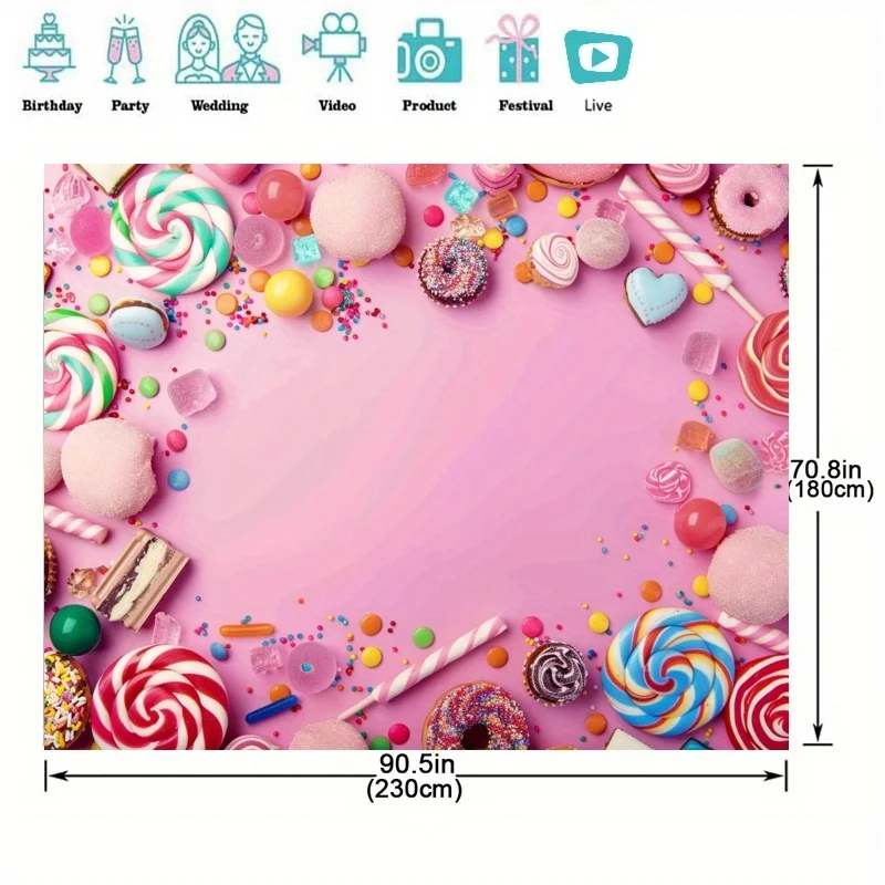 لافتة خلفية حلوة - ديكور حفلات بطابع الحلوى والدونات، مناسبة لأعياد الميلاد وحفلات الباب الخلفي