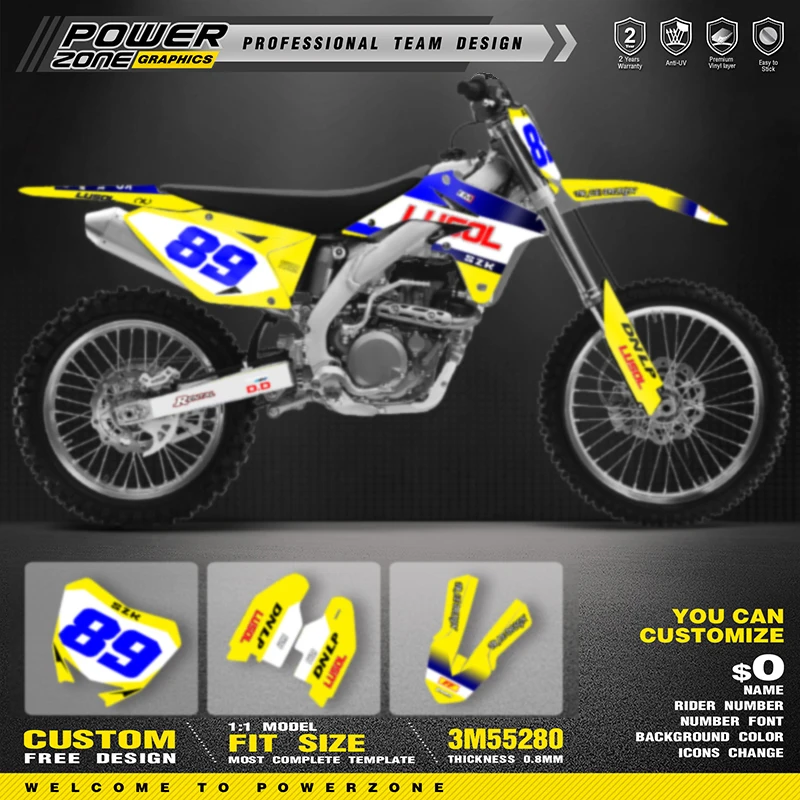 

POWERZONE пользовательские мотоциклетные наклейки для SUZUKI RMZ450 2008-2017 RMZ индивидуальный графический комплект защиты номера 04