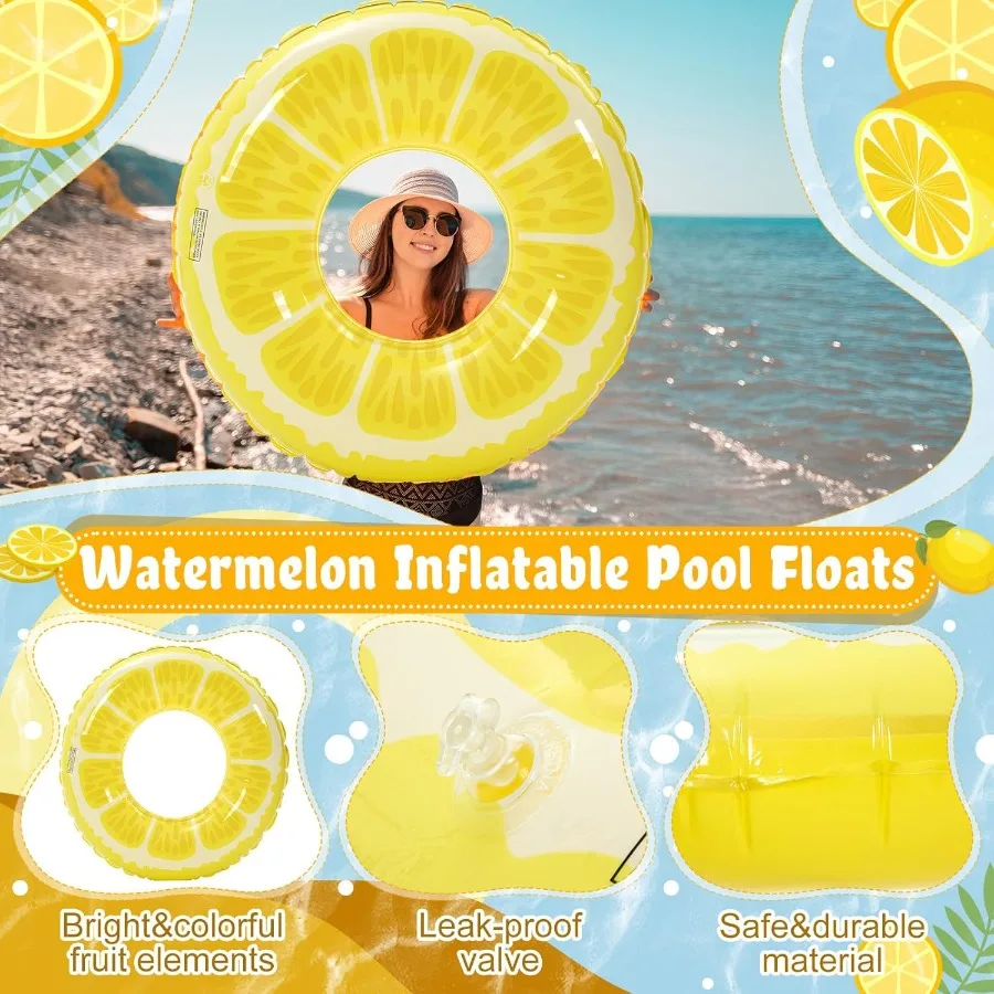 8 pièces flotteurs de piscine de fruits anneaux de natation au citron ballons de plage au citron flotteurs de piscine gonflables Tubes gonflables flotteurs hawaïen Beac