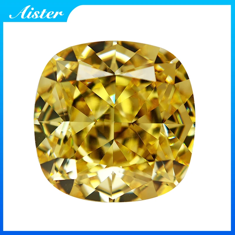 Now Yellow Square Cushion Crushed Ice Cut Cubic Zirconia High Carbon Diamond CZ 4K Cutting 5A+ Quality