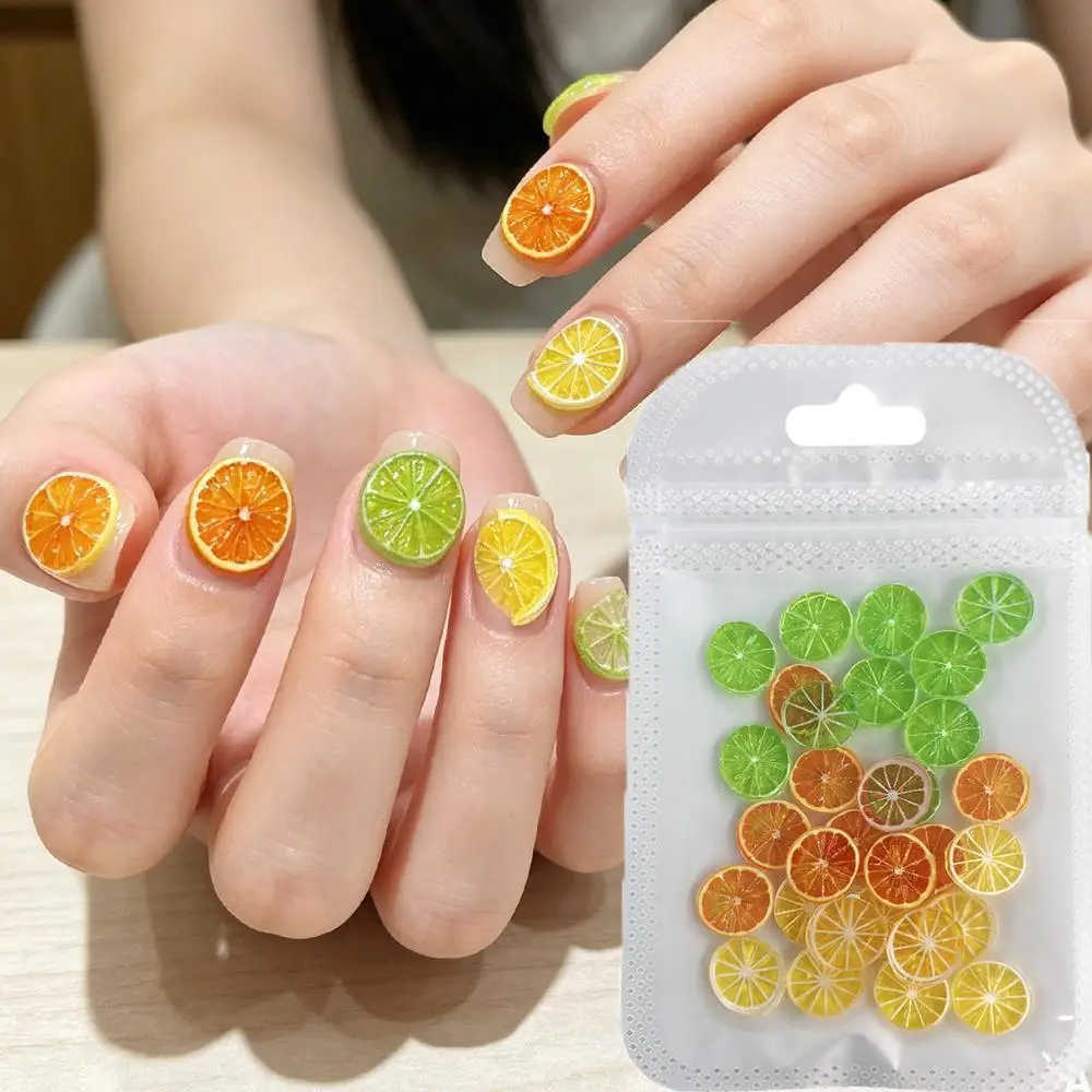 30Pcs 3D Simulation Lemon Sliced Nail Charms Summer Orange Fruits Nail Art Decorations Resin Fruit Slices DIY Manicure Accessory
