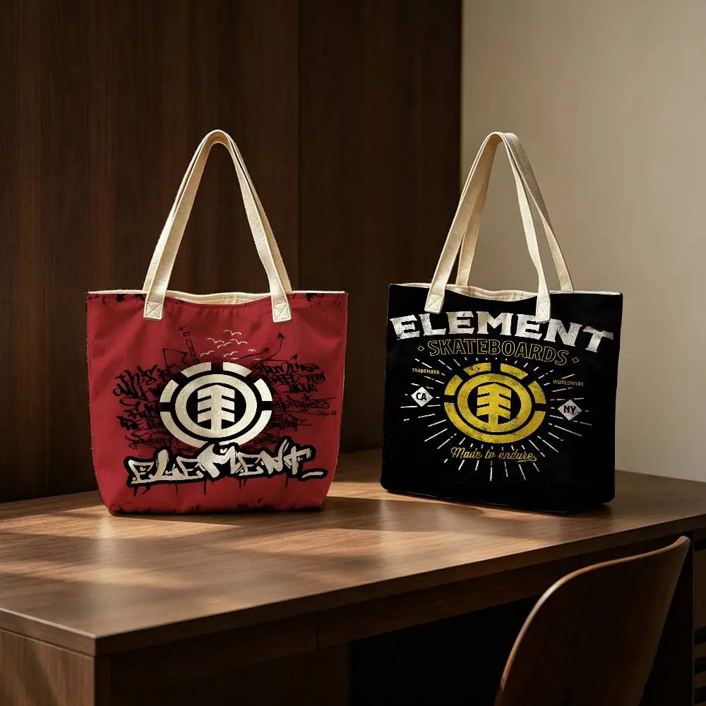 E-Element S-Skateboards pattern printed canvas tote bag, suitable for daily use, shopping, school, and travel