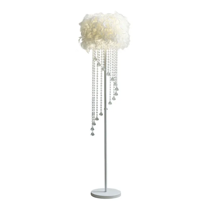 Feather Floor Lamp, Atmospheric Living Room Lamp, Bedside Table Decoration, Vertical Crystal Tassel Floor Lamp