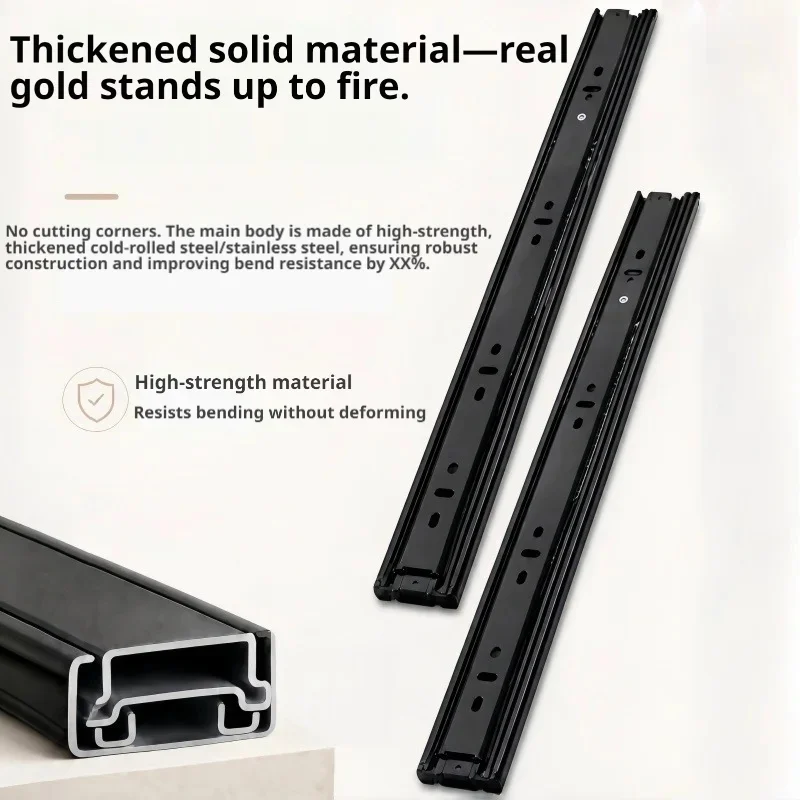 3-Section Silent Heavy Duty Drawer Slides, Pulley Guide Rails Hardware Accessories for Wardrobe, Keyboard Tray & Cabinet Drawers