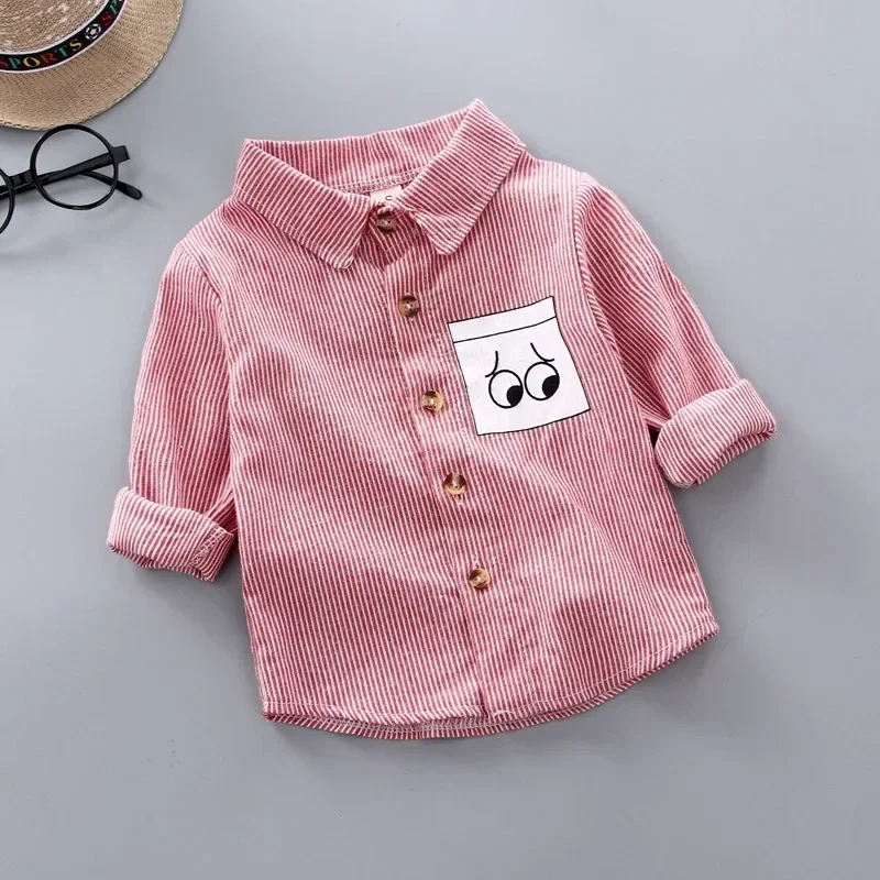 DIIMUU Spring&Autumn Kids Boys Clothes Cotton Tops Child Baby Boy Striped Letter Print Shirts Casual Clothing