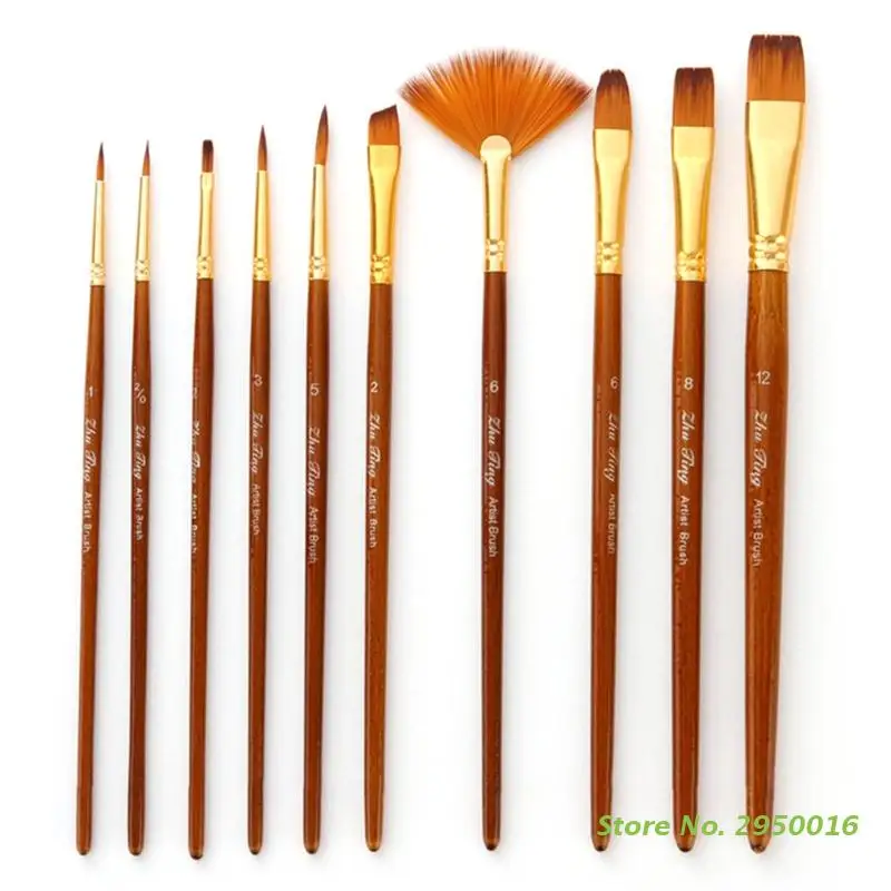 10 Pcs Nylon Hair Painting Brush Set Professional Painting Kits Round Pointed Tip Paintbrushes with Synthetic Nylon Tips