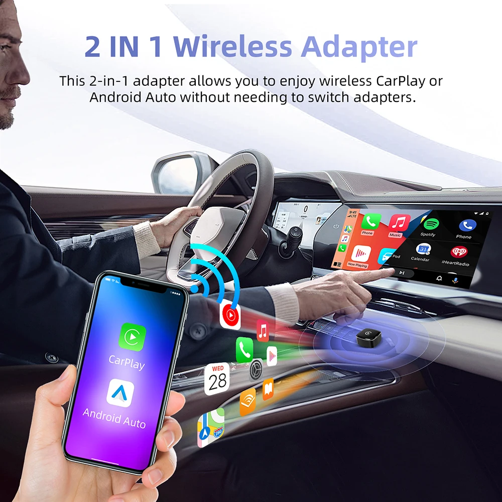 2025 محول جديد 2in1 صندوق CarPlay صغير سلكي إلى CarPlay اللاسلكي أندرويد السيارات صندوق ذكي بلوتوث توصيل التوصيل والتشغيل ل 98% سيارات
