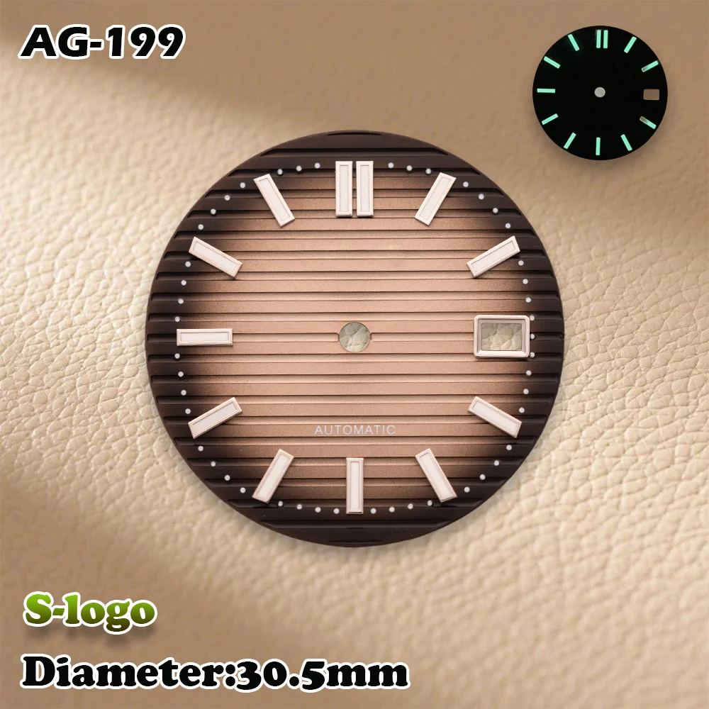 نوتيلوس ستايل قرص أسود 30.5 ملم لـ NH35/NH36 |   شعار S وأخضر مضيء |   ملحقات تعديل الساعة عالية الجودة