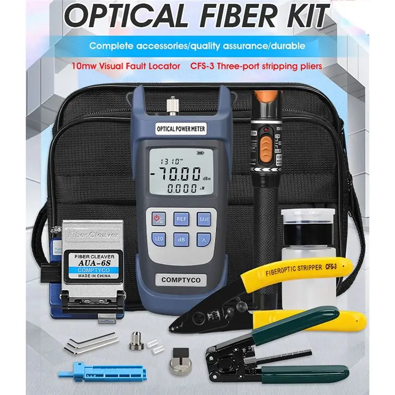HOT FTTH Fiber Optic Tool Kit with Fiber Cleaver -70-+10DBm Optical Power Meter Visual Fault Locator 10Mw 【SPECIAL OFFER】