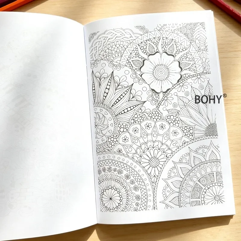 1 Adult Decompression Line Drawing and Coloring Album, Include Pattern Line Draft Themes As Mandala Flowers/plants, 24 Pages