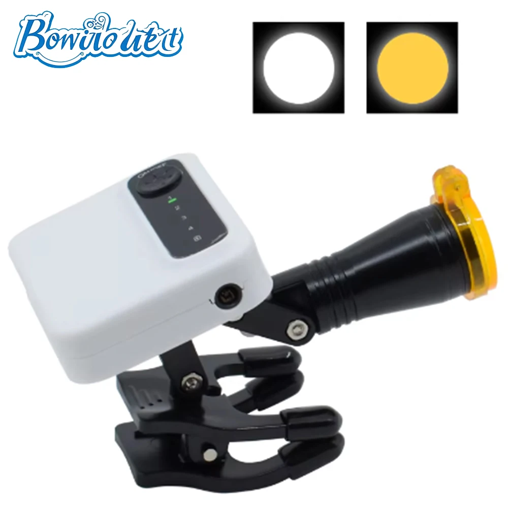 Faro medico da 5 W Lampada frontale con lenti di ingrandimento dentali wireless con 2 batterie ricaricabili Tipo di clip Lampada regolabile per cavità orale dentale
