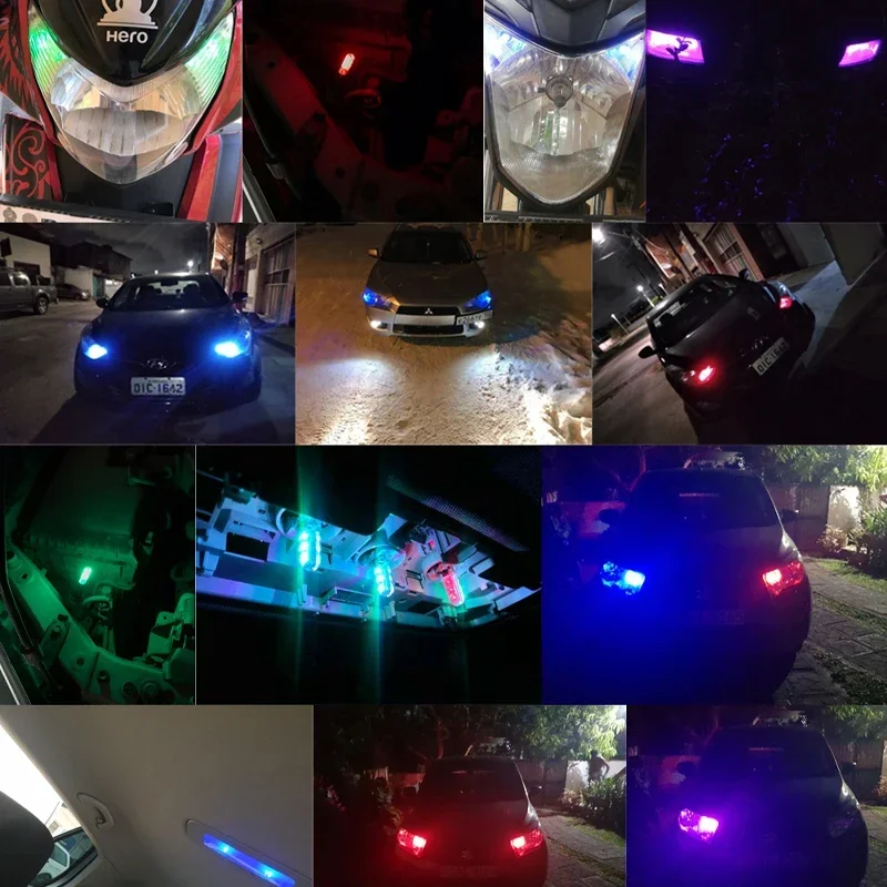 2 pçs t10 w5w rgb led canbus 194 168 lâmpada led w5w 5050smd carro cúpula luz de leitura sílica gel led cunha lâmpada lateral controle remoto