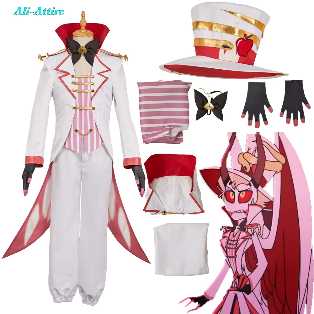 TV Hell Inn Cosplay Lucifer Top Pants Hat Cloth Men Adult Party Disguise Male Roleplay Halloween Costume Carnival Outfit Suits
