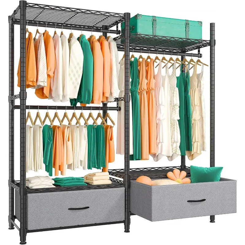 

Garment Rack Clothing Rack for Hanging Clothes 150+ Load 650lbs Freestanding Wardrobe Closet with 2 Drawers,15.9"Dx46.5"Wx70.9"H