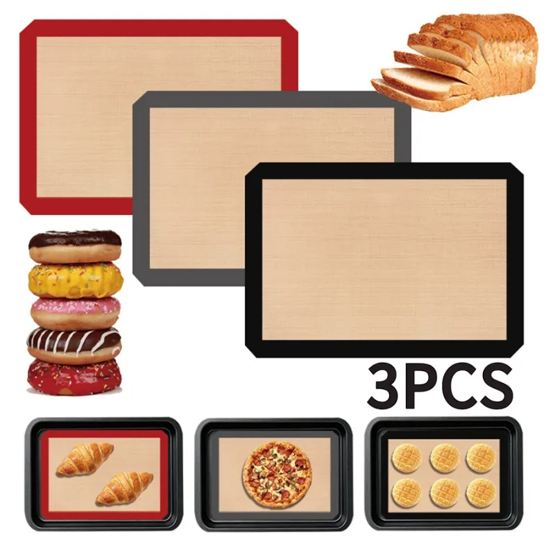 3pcs Silicone Baking Mat Food Grade High Temperature Resistant Fiberglass Non Stick Dough Mat For Cookie Macaron Oven Bakeware