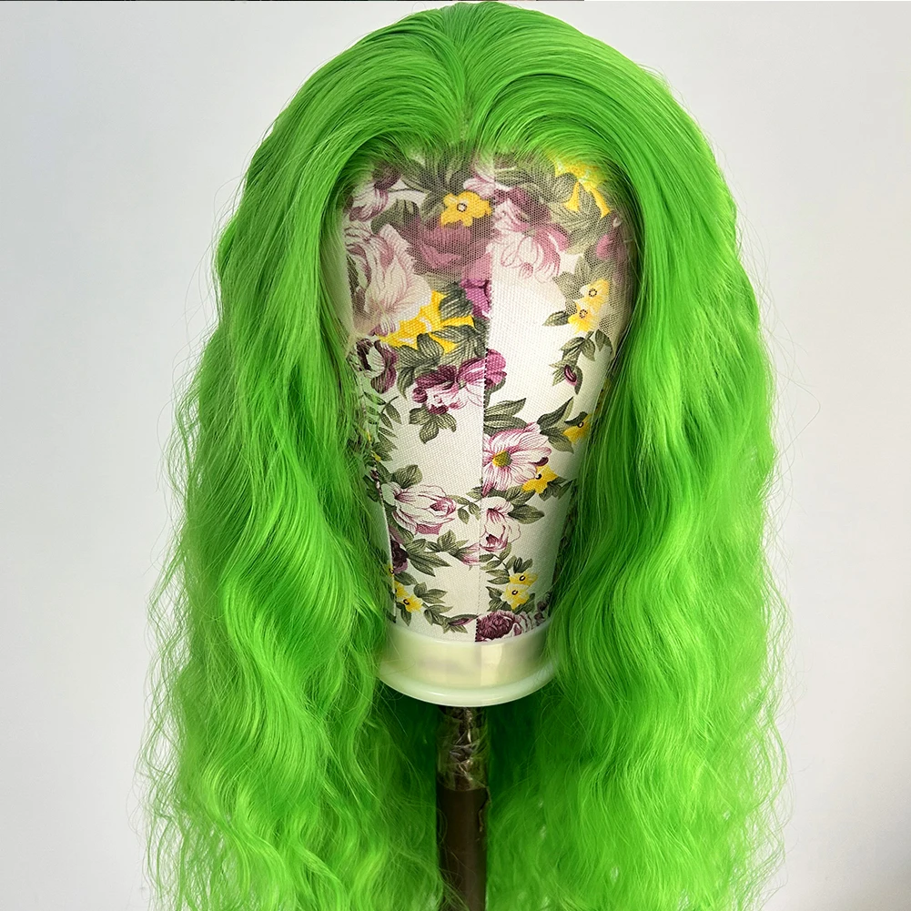 UNIQUEWIG High Temperature Synthetic Lace Front Wig Long Hair Green Deep Wave Wigs for Women Natural Hairline Glueless Lace Wig