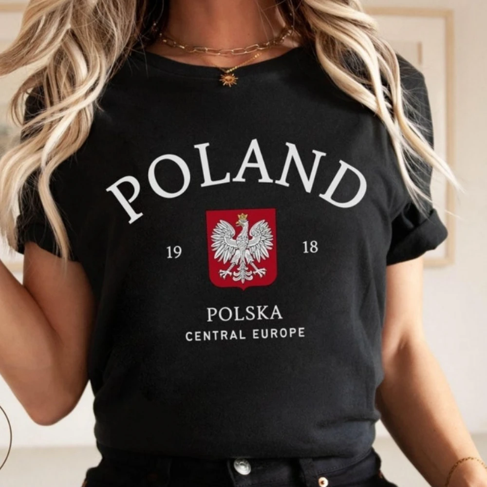 

Poland Shirt Polish T-shirt Unisex Tops Casual Fashion Short-sleev Ropa Hombre Tops Tee Streetwear Printed Tees Simple Style