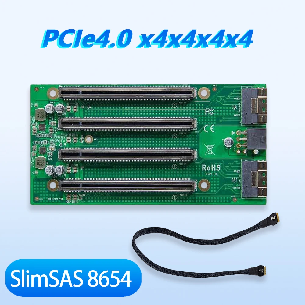 

PCIe 4.0 x4×4×4×4 Independent Extension Adapter Card SlimSAS 8654 to Backplane Expansion for Graphics Network card Hard disk