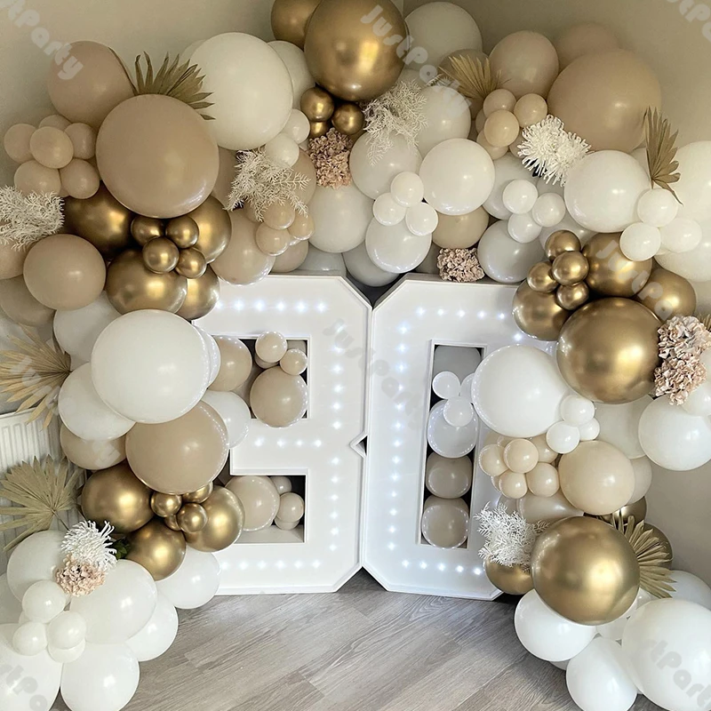 

Matte Beige Balloons Garland 30th Birthday Party Decoration Chrome Gold White Balloons Arch Bridal Baby Shower Wedding Backdrop