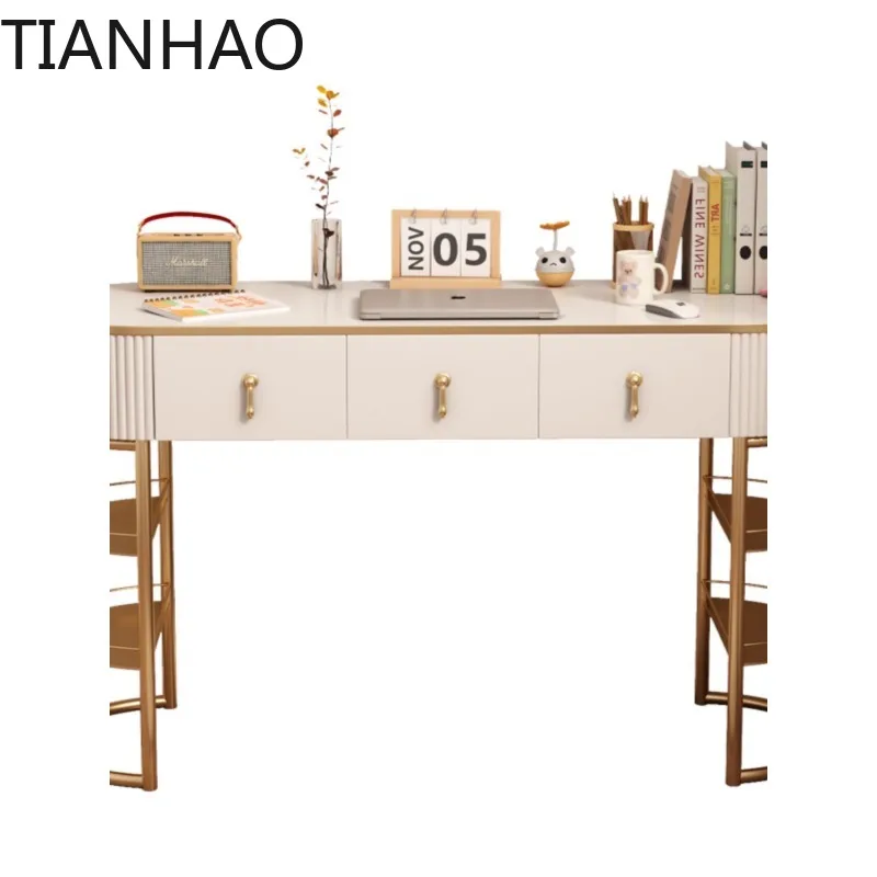 Light luxury glass desk, simple modern office notebook writing desk, Nordic small apartment computer desk for home use