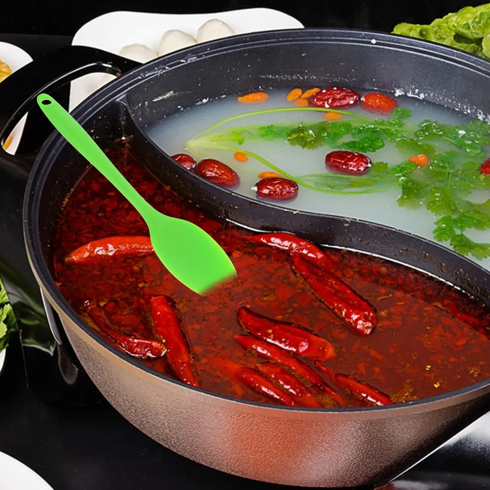 

Silicone Soup Spoon Long Handle Non-Stick Scoop Food Serving Spoon Heat Resistant Bpa Utensil Blue
