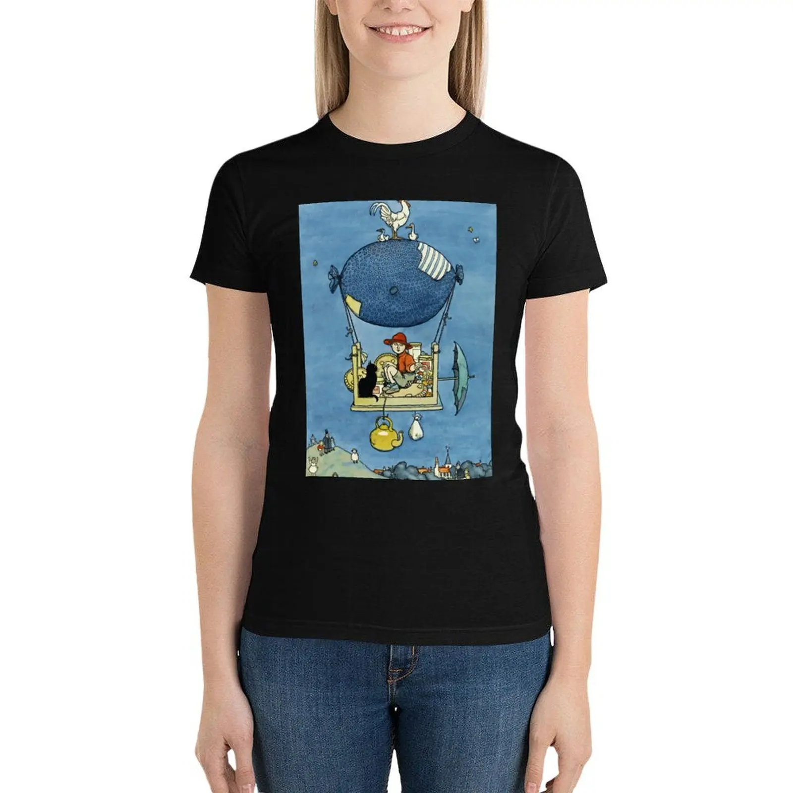 “The Airship” by W Heath Robinson T-Shirt female funny Blouse summer top tight shirts for Women