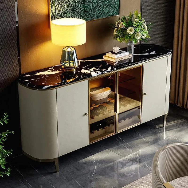 خزانة جانبية لتناول الطعام فاخرة وخفيفة الوزن، وتخزين جدار غرفة المعيشة، وكابينة النبيذ البسيطة الحديثة الراقية #3