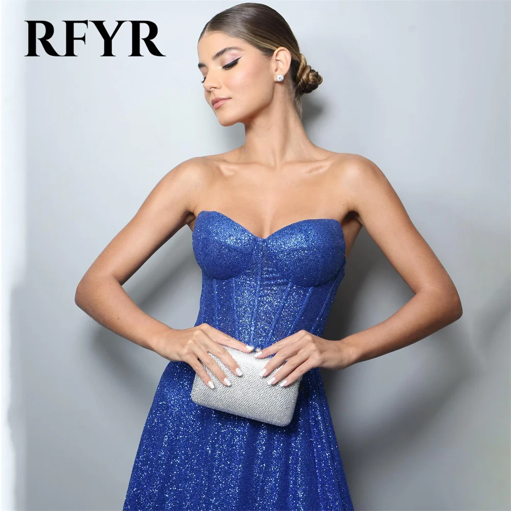 RFYR Royal Blue Evening Dresses Sequin Charming Prom Dress Glitter  A Line Party Dresses with Split vestidos de noche Customized