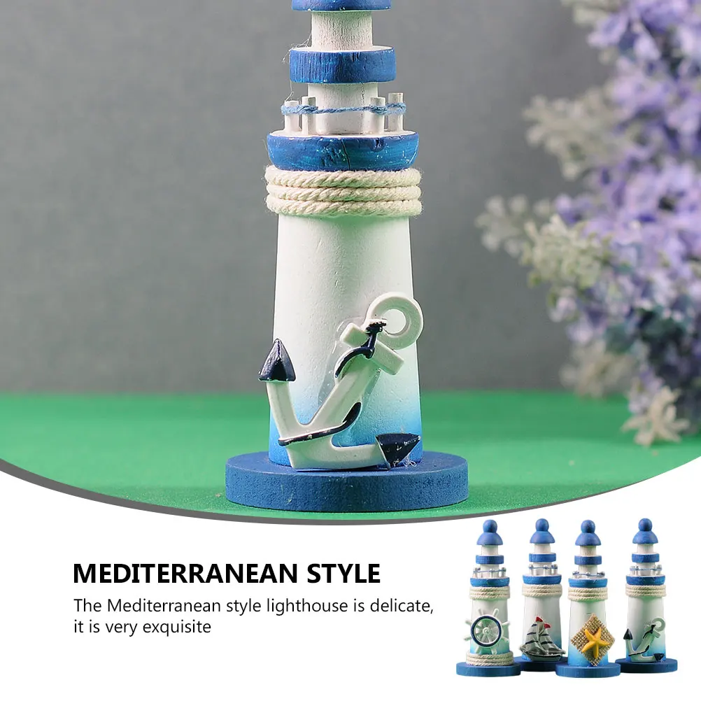 

4Pcs Wooden Lighthouse Decorations Mediterranean Style Desk Home Office Wood Craft Lighthouse Ornaments Mini Adornments