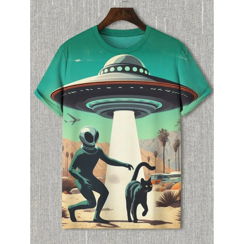 

3D Printed Cool UFO T Shirt For Men Funny Cat Mouse Dinosaur Graphic T-Shirts Fashion Casual Women Oversized Round Neck Tops Tee