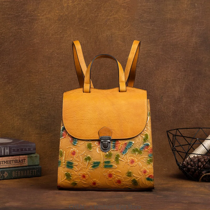 

New 4 Colors Women Soft Leather Backpack Retro Cowhide Women's Shoulder Bag Casual Travel Ladies Bagpacks For Ipad Phone