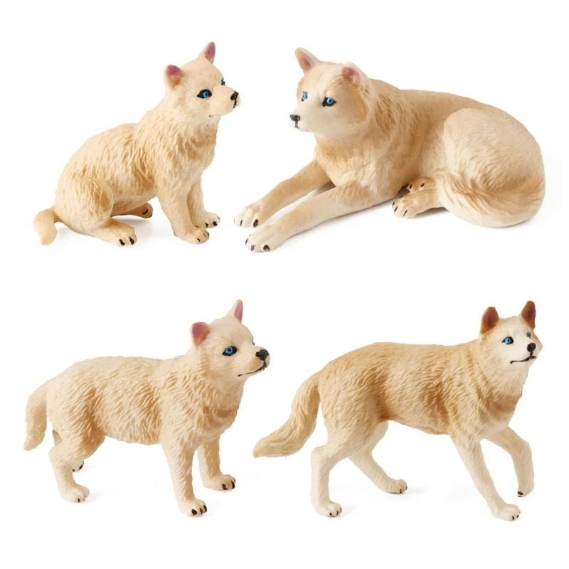 4Pcs Realistic Plastic Wolf Figurines for Early Learning and Imaginative Play