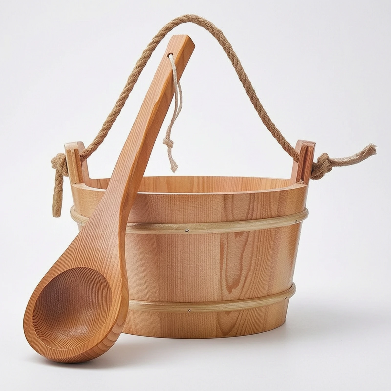 Sauna Bucket with Rope Handle Wooden Sauna Pail Natural Wood Grain for Spa Bathhouse Steam Rituals