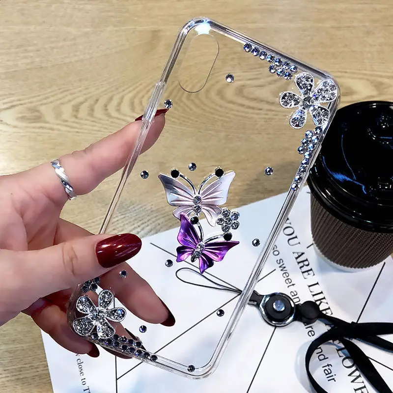 Butterflies Crystal Rhinestone Case For Xiaomi Mi 15 14 13 Ultra 12 11 Pro 10 10T 9T Pro Note10 Poco C65 X3 NFC M3