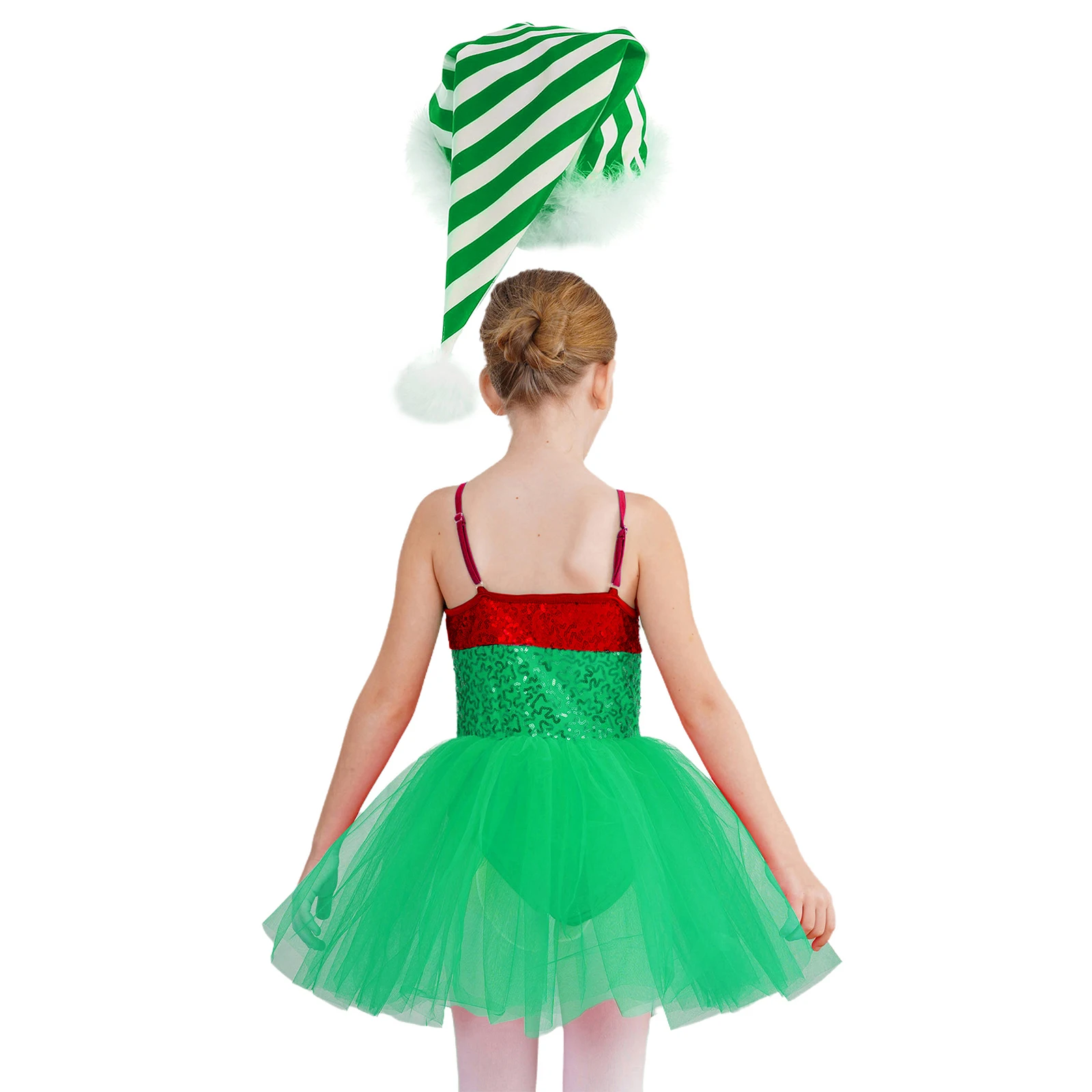 Ensemble de robe de père Noël à paillettes pour filles, robe justaucorps tutu patchwork avec chapeau, fête de festival de vacances, Noël, nouvel an, enfants, #6-16