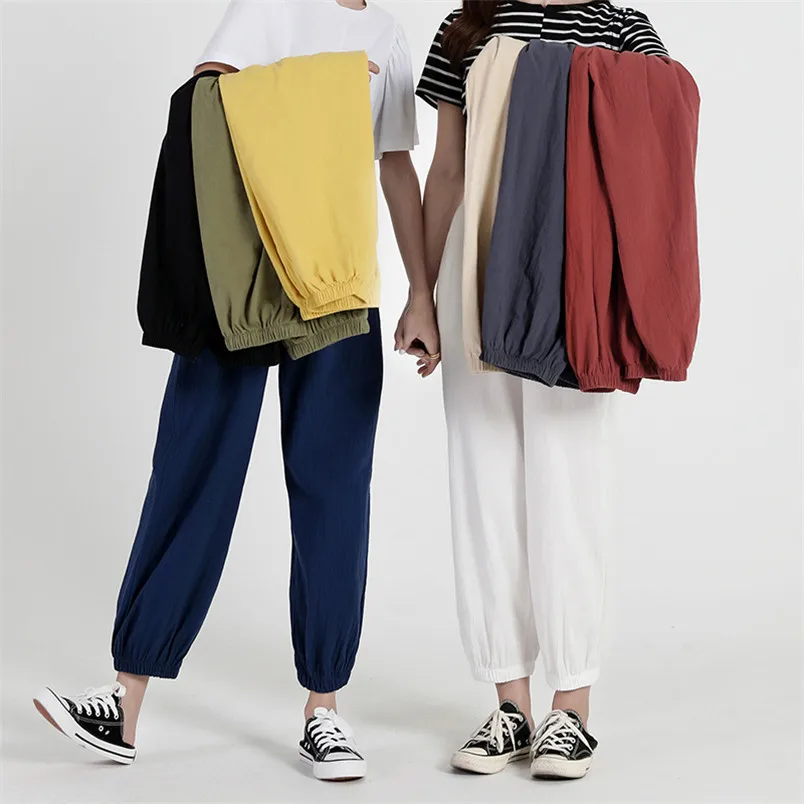 

Весенне-осенние хлопковые льняные шаровары с высокой талией, брюки больших размеров до щиколотки, женские универсальные брюки 6XL 7XL