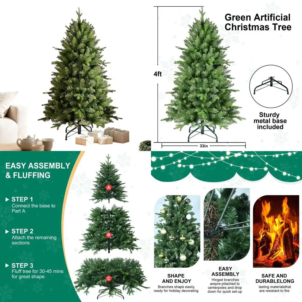 

Artificial Christmas Tree 4 Feet Tall, 668 Mixed PE & PVC Tips, Unlit Premium Spruce, Green, Foldable Base, Hinged for Easy Setu