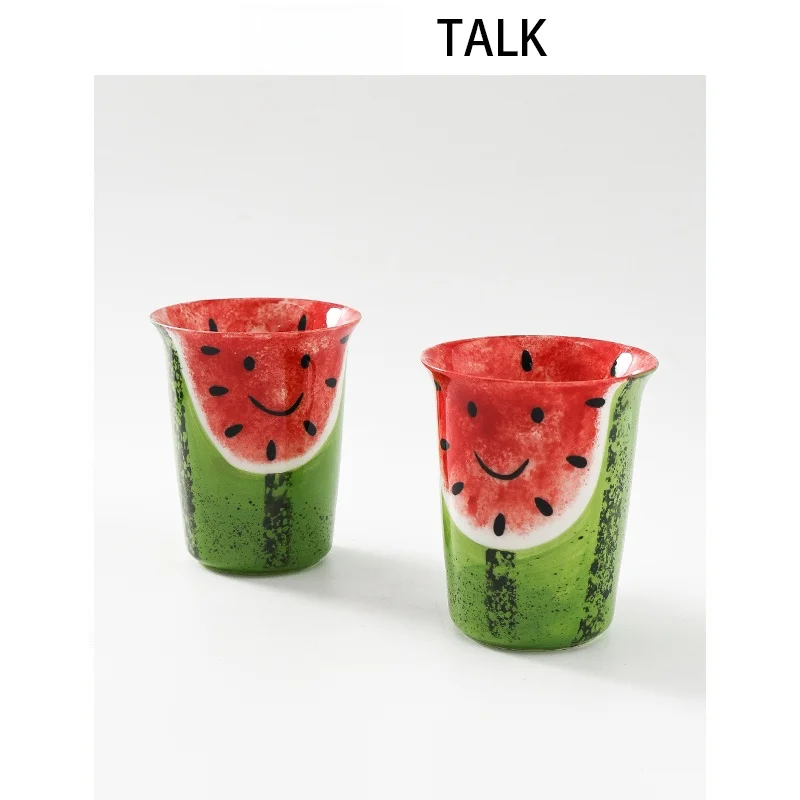 Hand-Painted Ceramic Smile Watermelon Creativity Spout Cup Toothbrush Holder Bathroom Decorative Items High Aesthetic Value